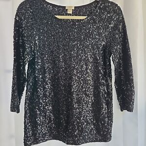 Ladies J. Crew Black Sequin Top Medium